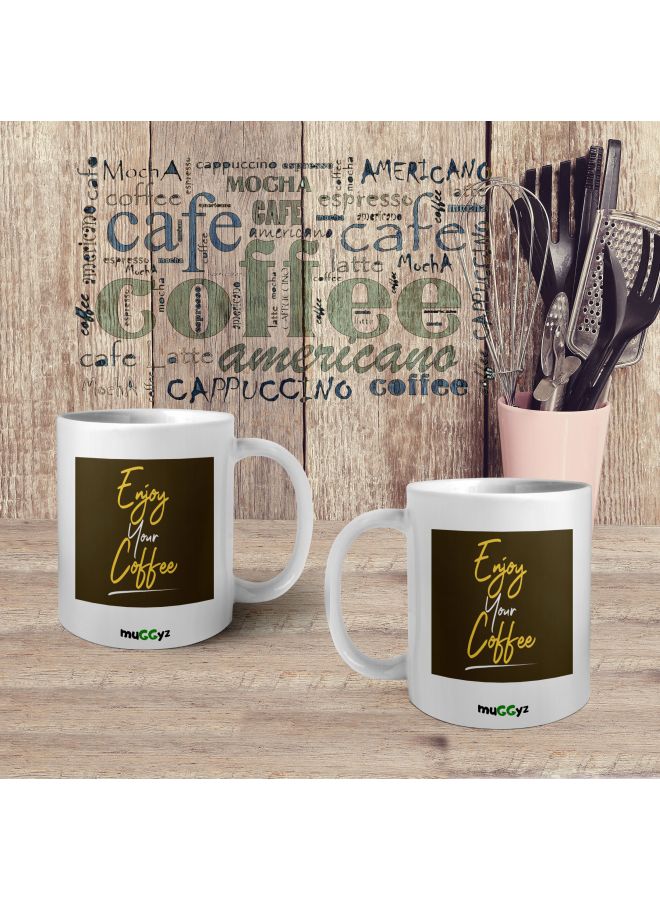 muGGyz Enjoy Printed Coffee Mug White/Brown/Yellow - Image 4