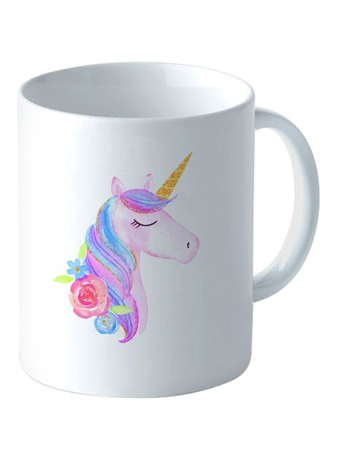 Jinou Unicorn Printed Coffee Mug White/Pink/Yellow