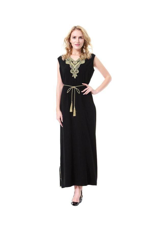 Sharpdo V-Neck Wool Peach Dress Black/Green - Image 1