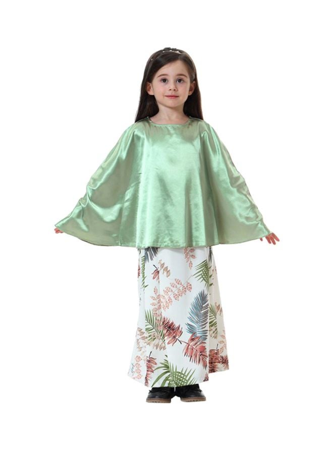 Sharpdo 2-Piece Batwing Sleeve Top and Skirt Dress Green/White  - Image 1
