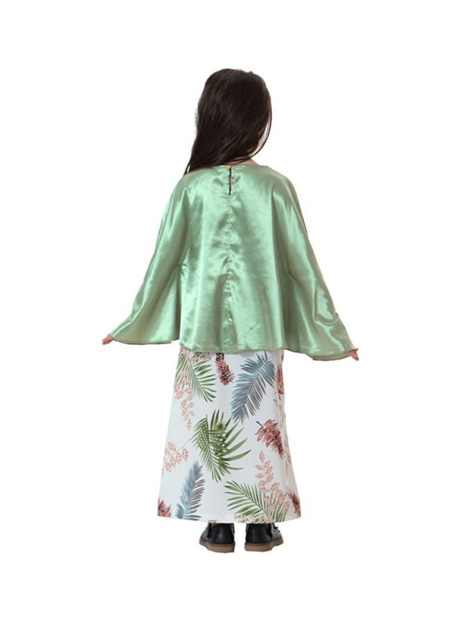 Sharpdo 2-Piece Batwing Sleeve Top and Skirt Dress Green/White  - Image 2