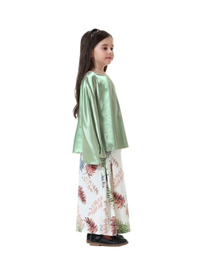 Sharpdo 2-Piece Batwing Sleeve Top and Skirt Dress Green/White  - Image 3