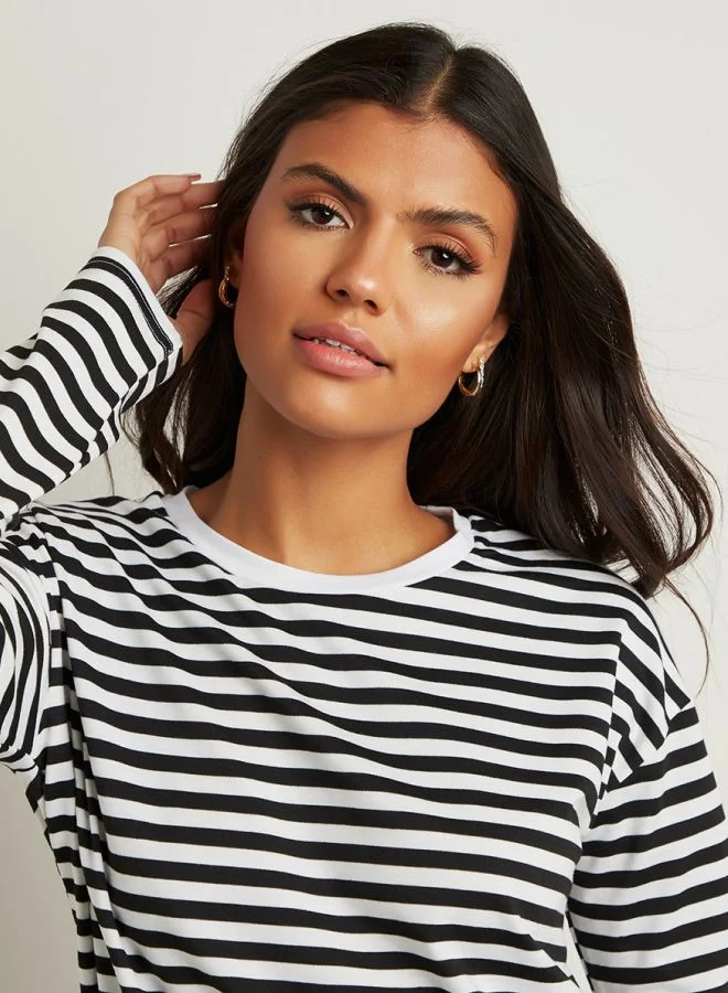 Closet By Styli Striped Long Sleeves T-Shirt Black/White