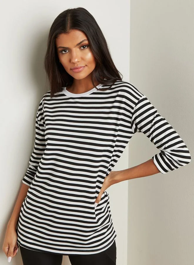 Closet By Styli Striped Long Sleeves T-Shirt Black/White