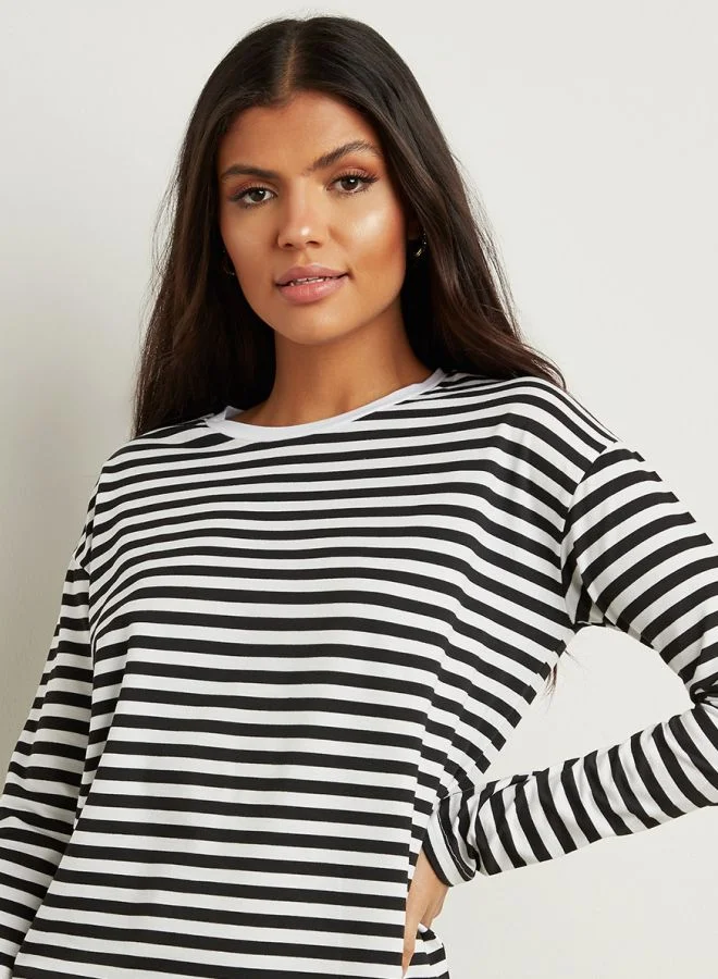 Closet By Styli Striped Long Sleeves T-Shirt Black/White