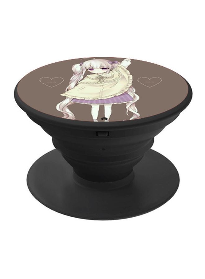 BP Cartoon Girl Printed Pop Socket Phone Holder Black/Brown/Beige - Image 1