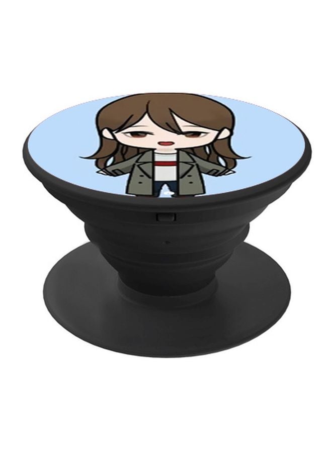 BP Cartoon Girl Printed Pop Socket Phone Holder Black/Blue/Brown - Image 1