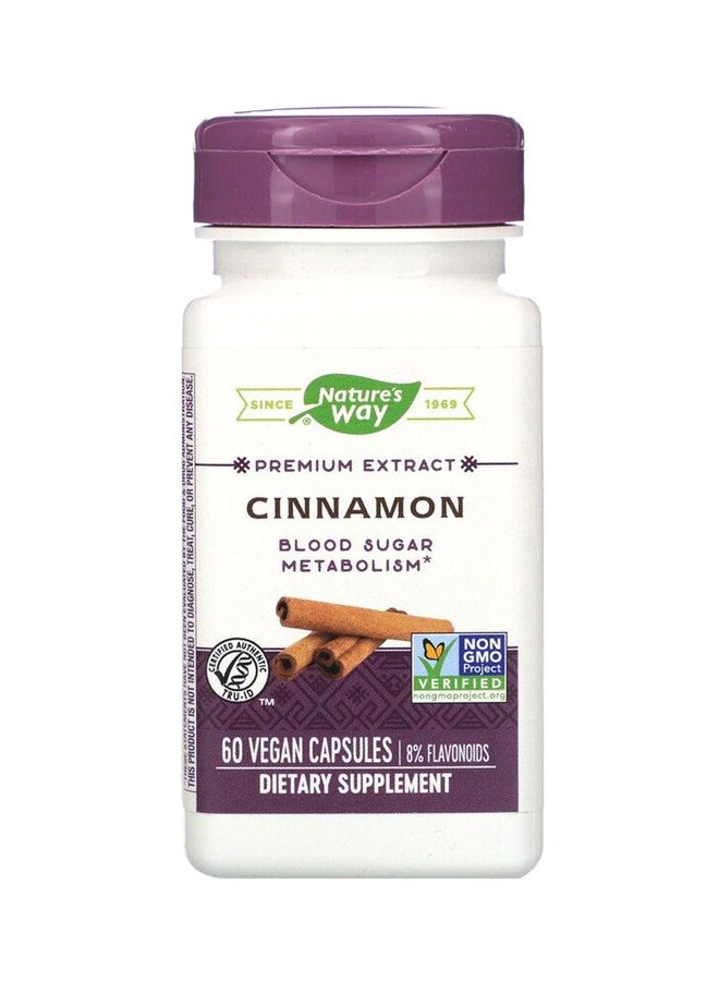 Nature's Way Premium Extract Cinnamon Blood Sugar Metabolism Dietary Supplement - 60 Vegan Capsules - Image 1