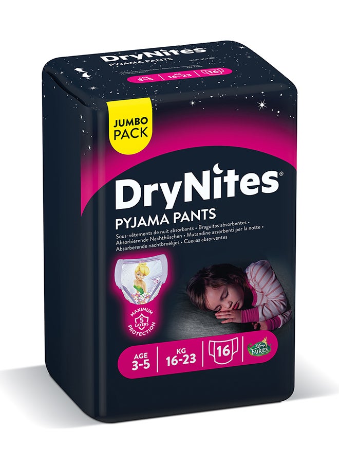 HUGGIES Dry Nites Pyjama Pants For Girls, 16 - 23 Kg, 3 - 5 Years, 16 Count - Jumbo Pack, Maximum 5 Layer Protection - Image 2