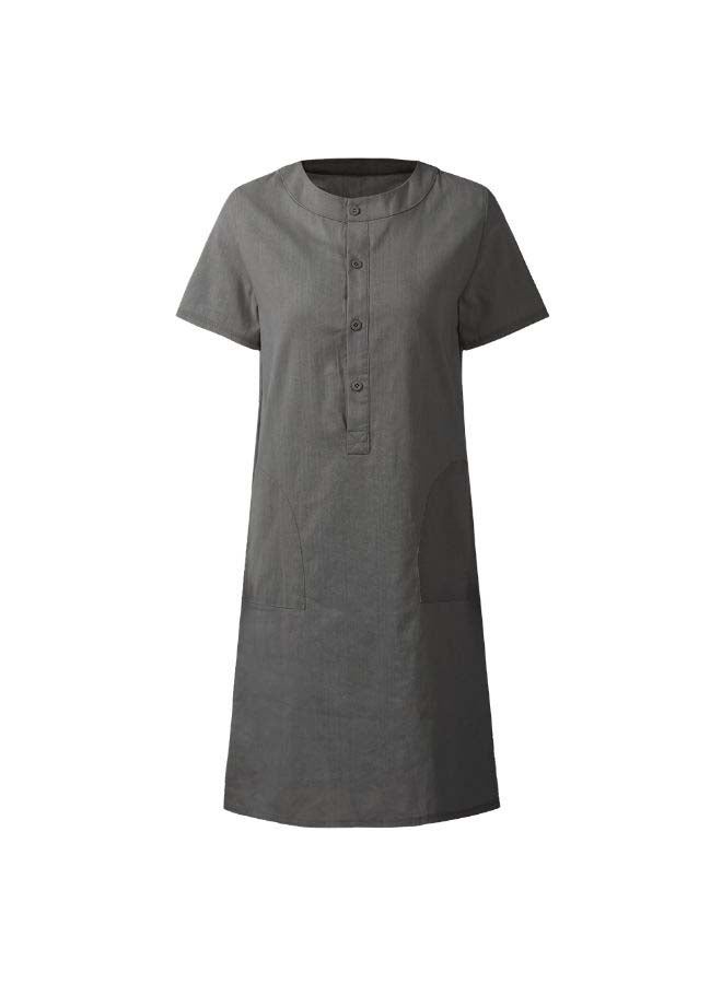 Button Detailed Solid Dress Grey  - Image 3