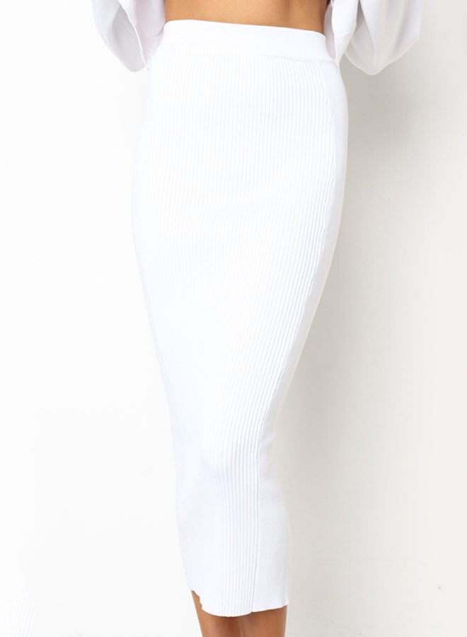 High Waist Slim Straight Midi Skirt White - Image 1