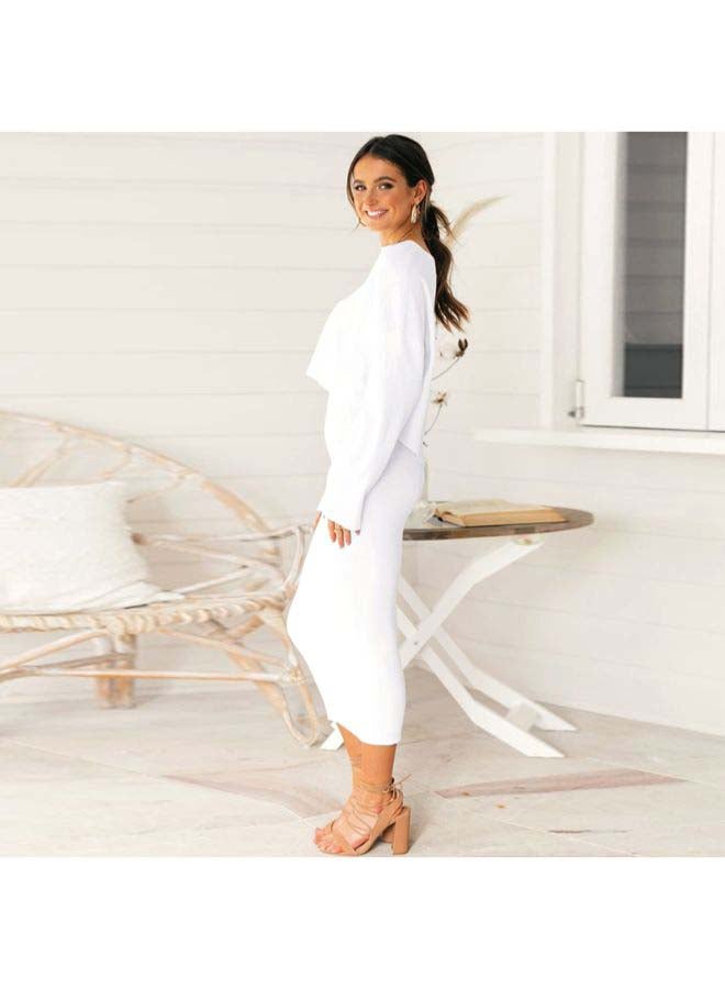 High Waist Slim Straight Midi Skirt White - Image 3