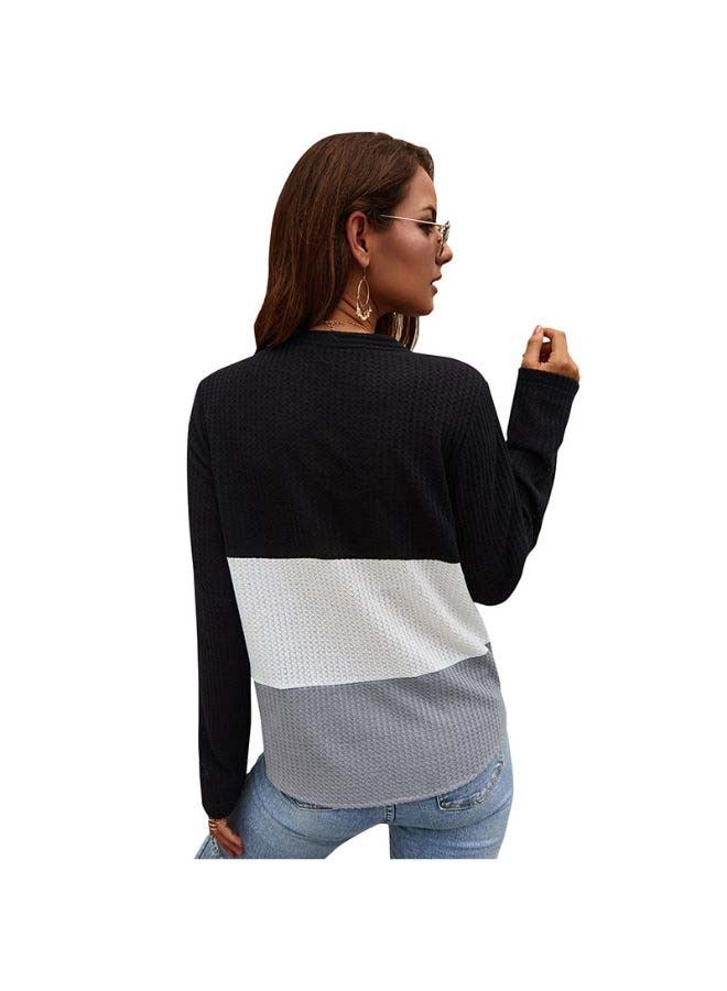 Colourblock Button Pattern Tied Bandage Top Black/White/Grey - Image 2