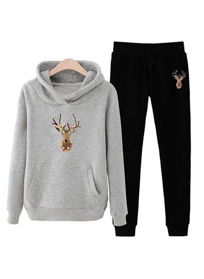 Beauenty Pocket Floral Print Hoodie High Waist Pants Grey/Black  - Image 1