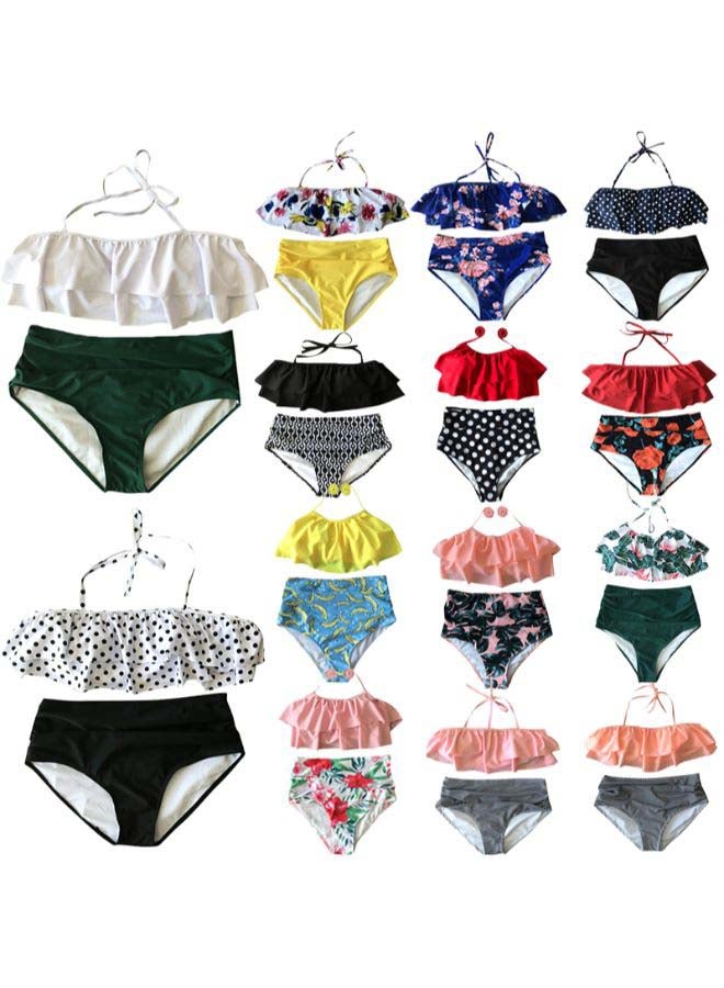 Ruffled High Waist Bikini Set Pink/Green - Image 3