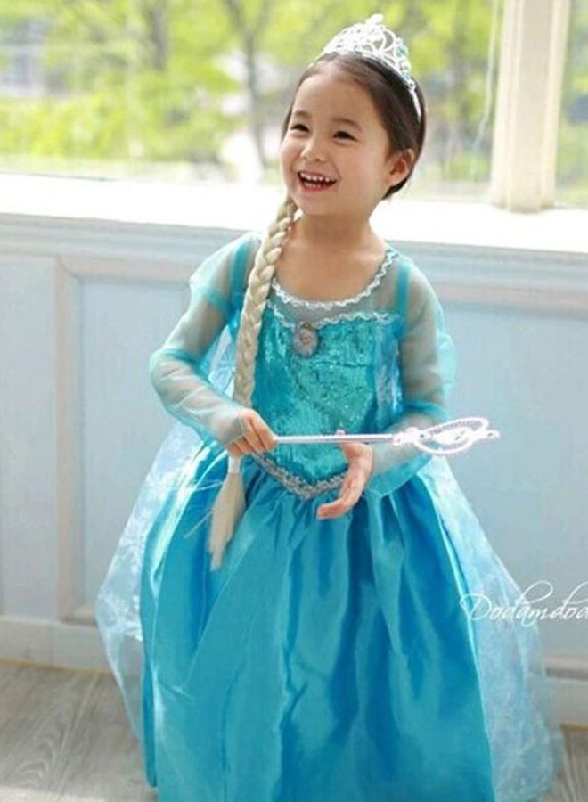 Fashion Children Comfortable Sleeved Princess Dress Blue - Image 2