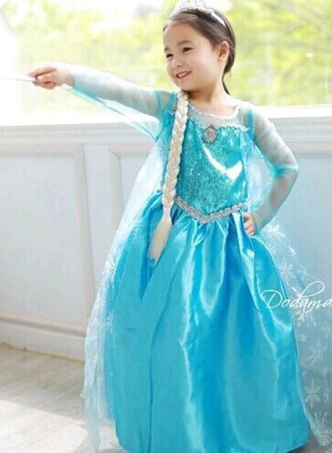 Fashion Children Comfortable Sleeved Princess Dress Blue - Image 2