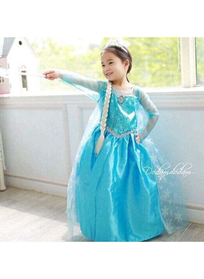 Fashion Children Comfortable Sleeved Princess Dress Blue - Image 3