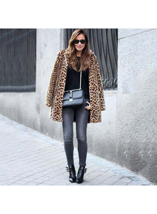 Winter Women's Longline  Leopard Print Sleeve Jacket Brown  - Image 1