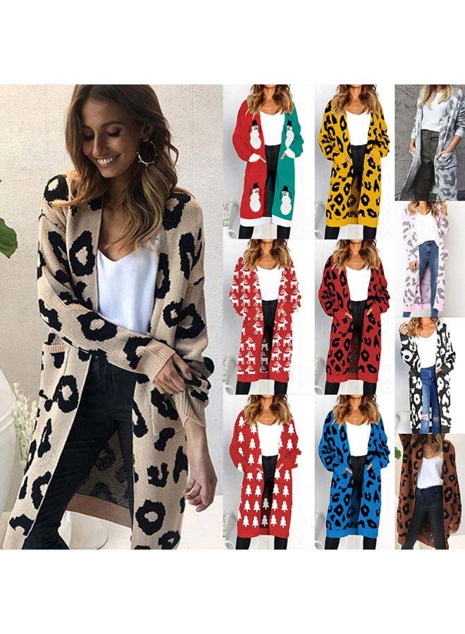 Generic Leopard Skin Printed Knitted Cardigan Red/Black  - Image 3
