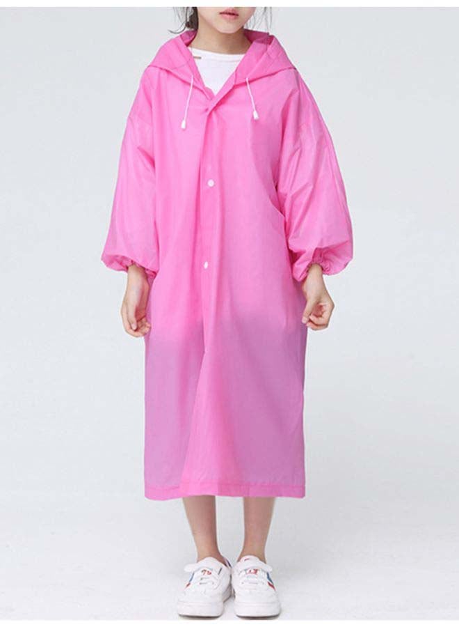 Kids Drawstring Hooded Solid Pattern Raincoat Pink  - Image 3