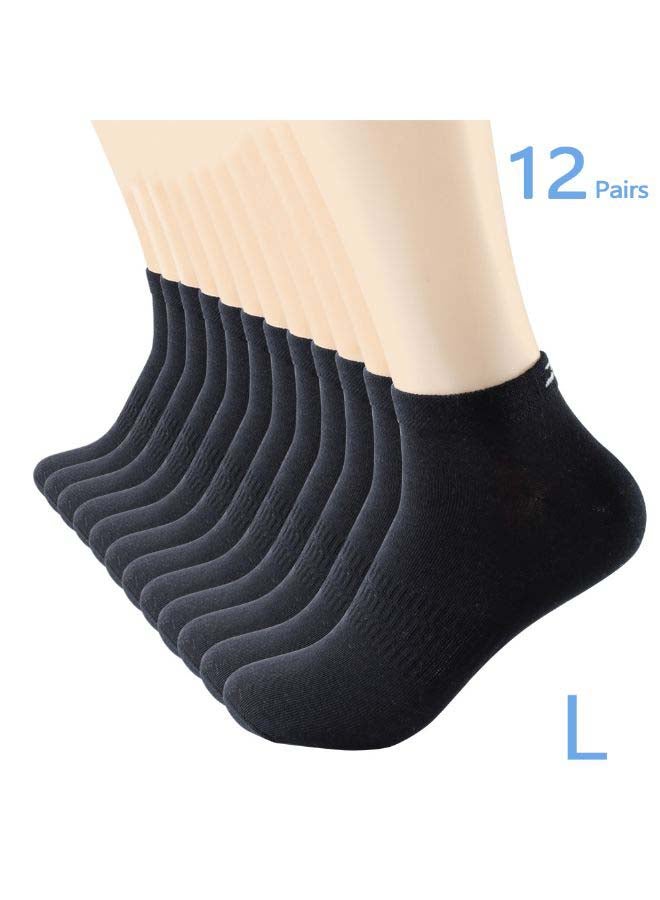 12 Pairs Of Solid Ankle Length Socks Black  - Image 2