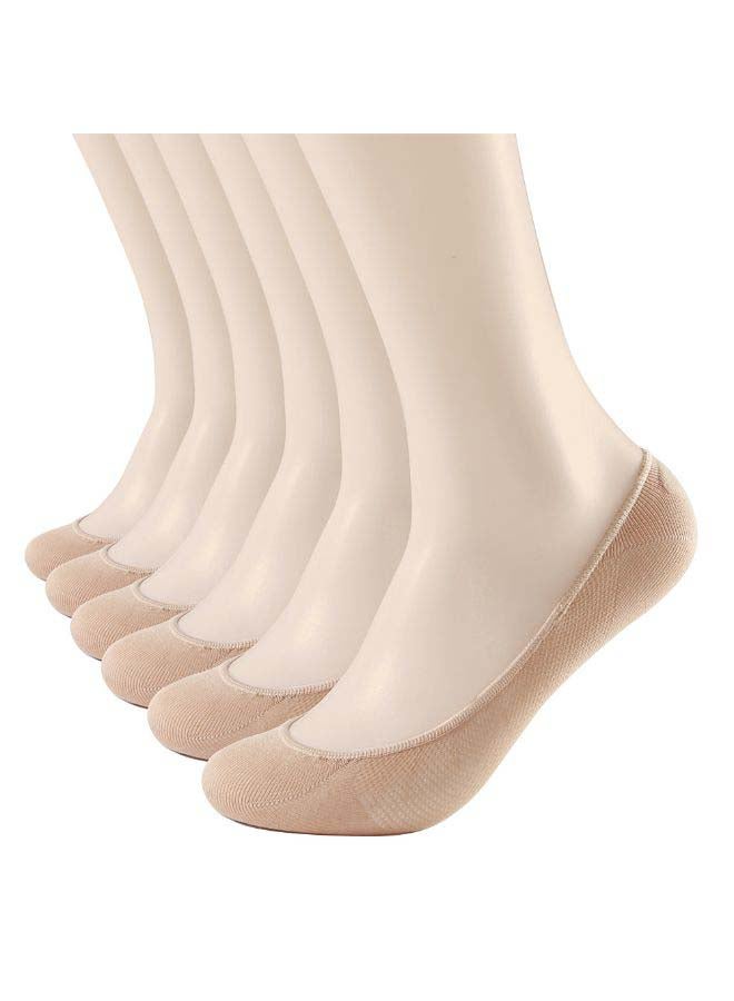 6 Pair Of Solid No Show Socks Beige - Image 3