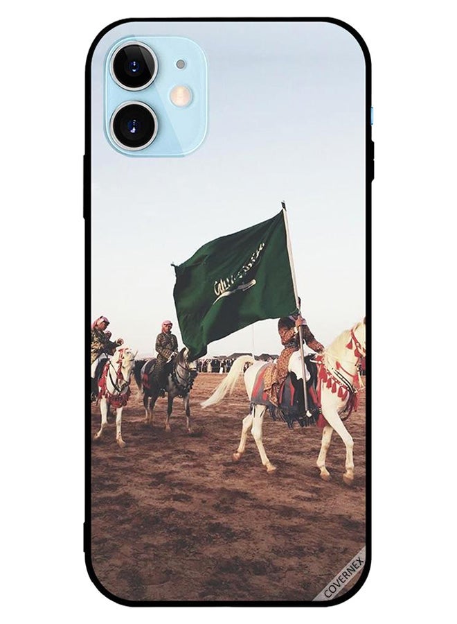 Covernex Apple iPhone 12 Protective Case Cover Printed Featuring Men On Horses Holding KSA Flag DESIGN_1200 - Image 1