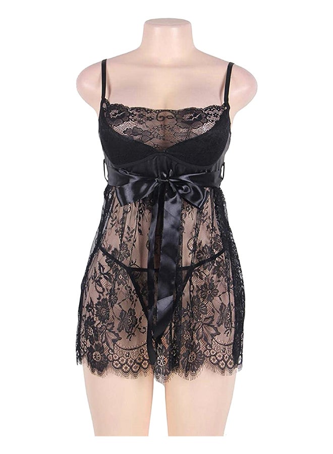 Generic - Floral Lace Pattern Playsuit Black - Image 1