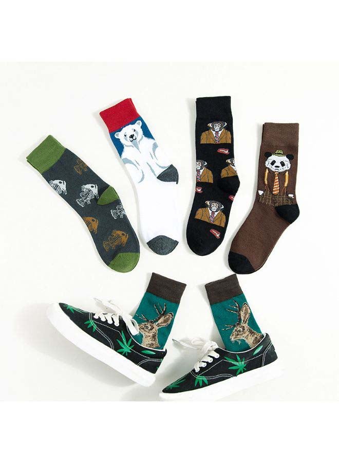 Pair Of Panda Printed Socks Brown/White/Black  - Image 3