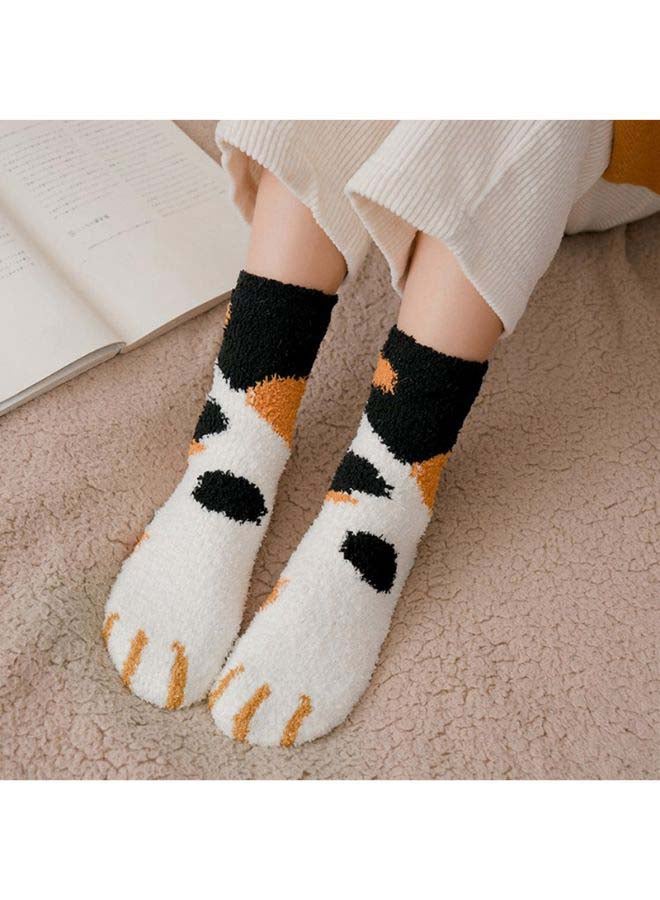 Pair Of Cat Paw Pattern Socks White/Yellow/Black  - Image 2