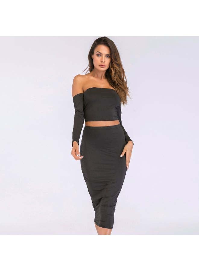 Lace Up Backless Crop Top With Pencil Skirt Set Black  - Image 3