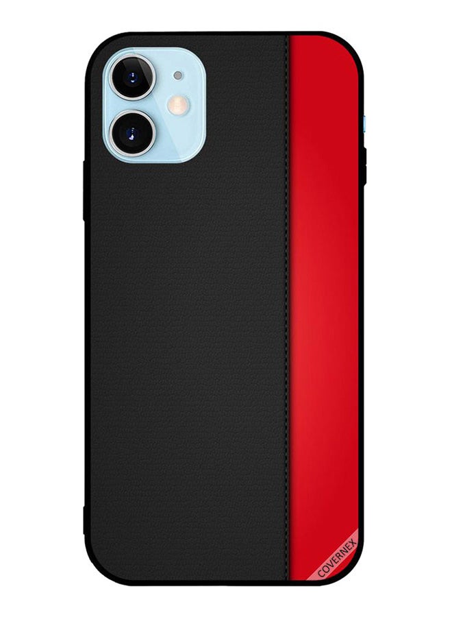 كوفرنيكس غطاء حماية واق لهاتف أبل آيفون 12 ميني نمط جلد سادة أحمر وأسود - Image 1