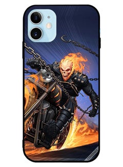 Protective Case Cover For Apple iPhone 12 Skull Man On Bike While Burning