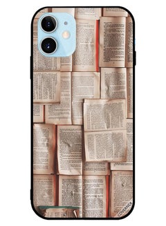 Protective Case Cover For Apple iPhone 12 Book Pages Pattern