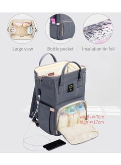Sunveno Multifunctional Baby Diaper Bag With Usb And Hooks, Waterproof Pocket, - Grey  - Image 4