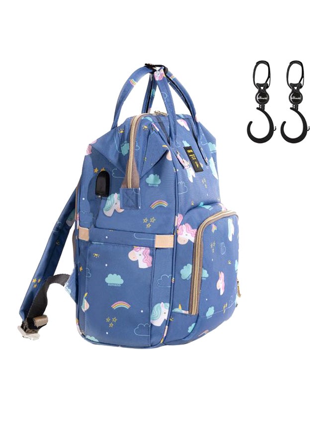 Sunveno - Unicorn Printed Diaper Bag With USB And Hooks, Blue/Pink/Yellow - SN_DP_USBUBHK - Image 1