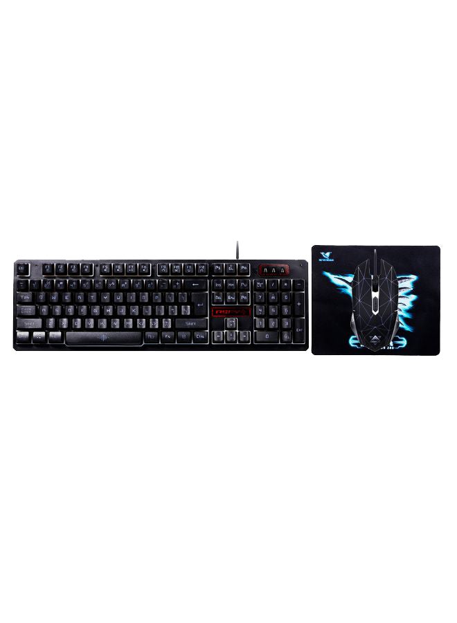 Dsfy USB Wired Gaming Keyboard And Mouse Set With Mousepad Black