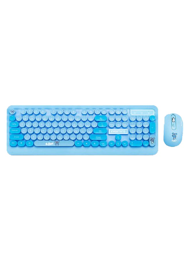 Dsfy 2.4GHz Wireless Cute Retro Round Key-Cap Keyboard And Mouse Set Blue 