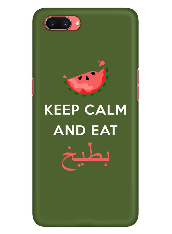 أوبو - غطاء حماية محكم من سلسلة بايسك مصنوع من البولي كربونات بتصميم رفيع صلب ومتين مزين بطبعة مخصصة بلون مطفأ لهاتف أوبو A3s - مطبوع عليه كلمة "بطيخ" متعدد الألوان - Image 1