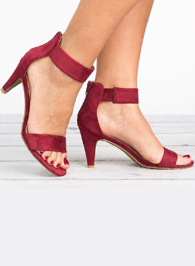 Ankle Strap Shoes High Heels Burgundy  - Image 1