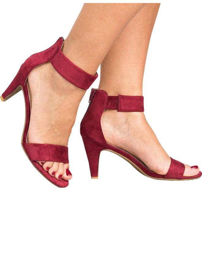 Ankle Strap Shoes High Heels Burgundy  - Image 3
