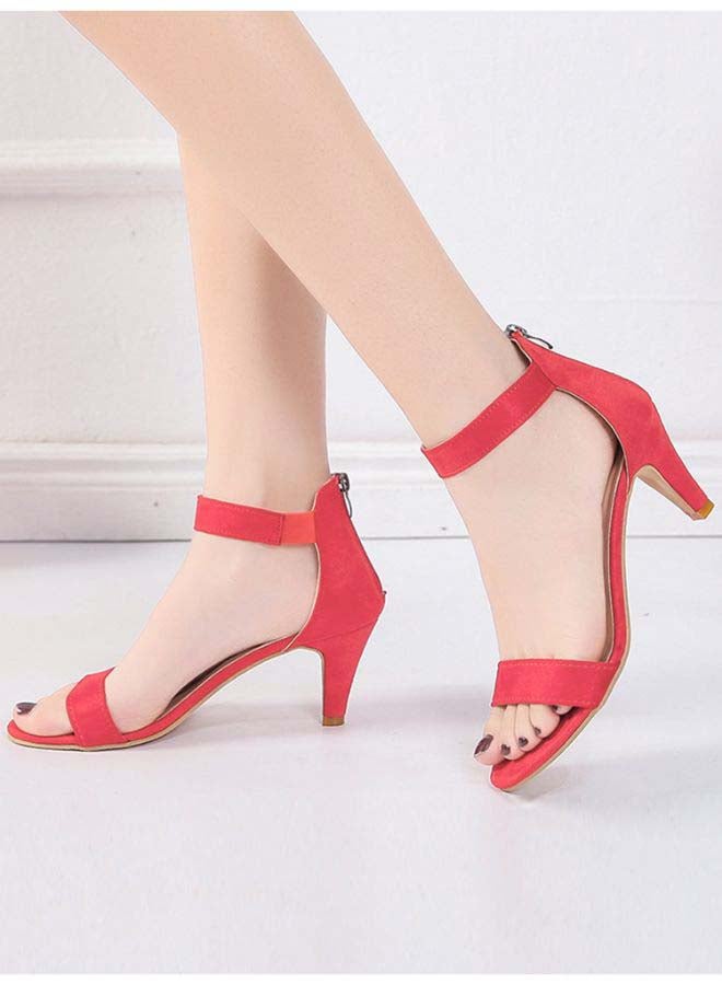 Ankle Strap Shoes High Heels Red  - Image 3
