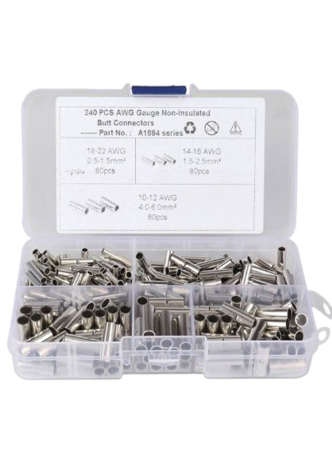 240-Piece AWG Gauge Non-Insulated Butt Connectors Terminal Kit Silver  - Image 1