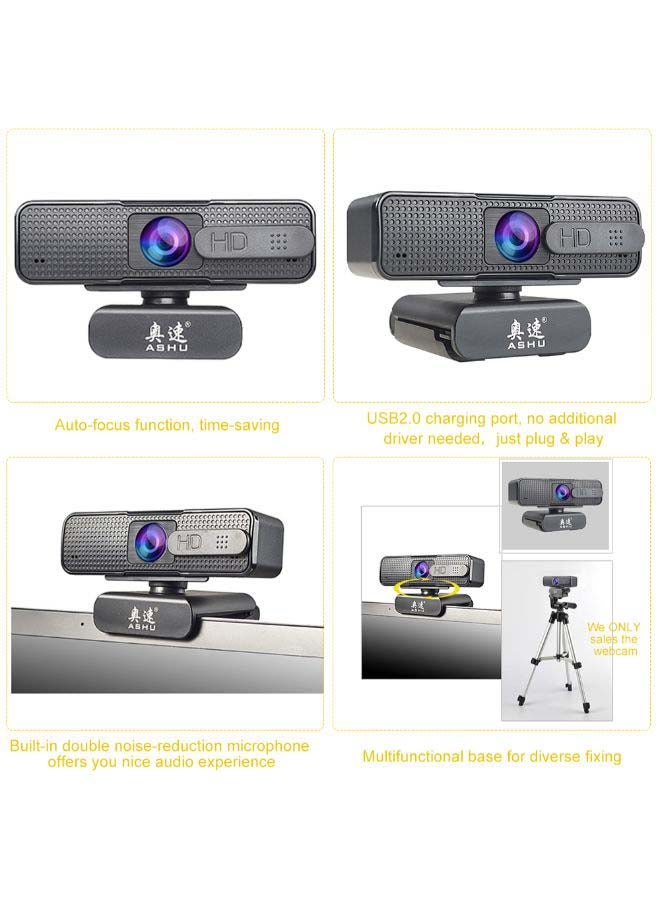 1920x1080P High Definition Video Webcam with Double Noise Reduction Mic Autofocus Function Web Cam USB2.0 Charging Port Computer PC Camera for Video Conference Live Streaming Recording Portable Black