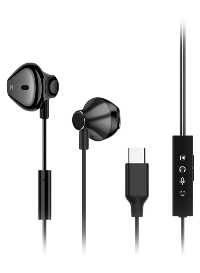 Generic Wired In-Ear Type-C Earphones With Mic Black  - Image 1
