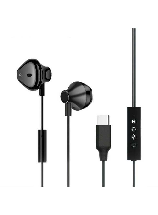 Generic Wired In-Ear Type-C Earphones With Mic Black  - Image 3