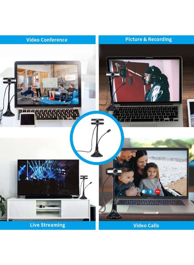 640 x 480P PC Webcam Full HD Web Cam USB Portable Laptop Desktop High-Definition Webcam 30fps Camera with Built-in Noise-reduction Microphone Plug & Play Flexible Hose Black