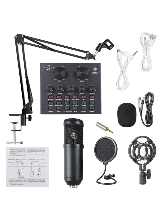 مجموعة ميكروفون مع بطاقة صوتية للبث المباشر أسود - Image 1
