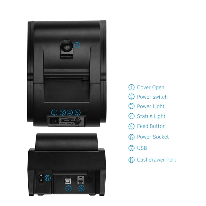 Desktop 58mm USB Direct Thermal Bill Receipt Printer 18.30 x 13.10 x 18.20cm Black - Image 2